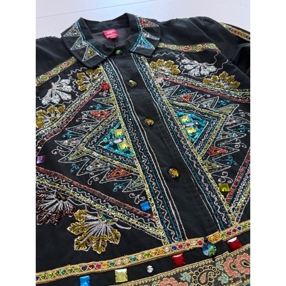 Sandy Starkman Women's Embroidered Beaded Black & Multicolored Jacket Med W451 - Picture 3 of 9